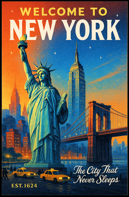 New York City Skyline Poster Vintage Urban Wall Art