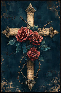 Cross with Roses Artistic Abstract or Pop Culture Poster
