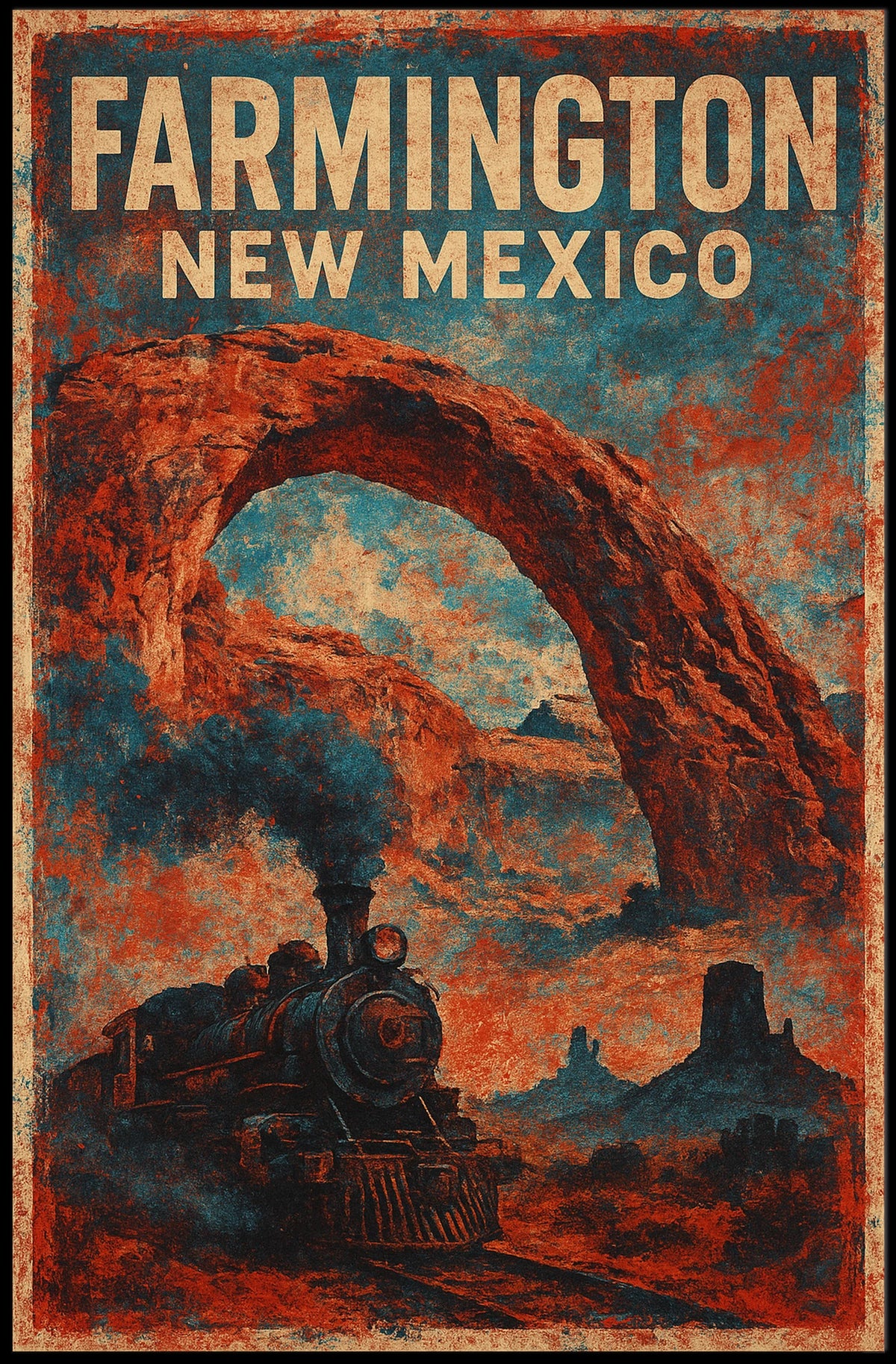 Farmington Vintage Travel Desert Wanderer New Mexico Poster