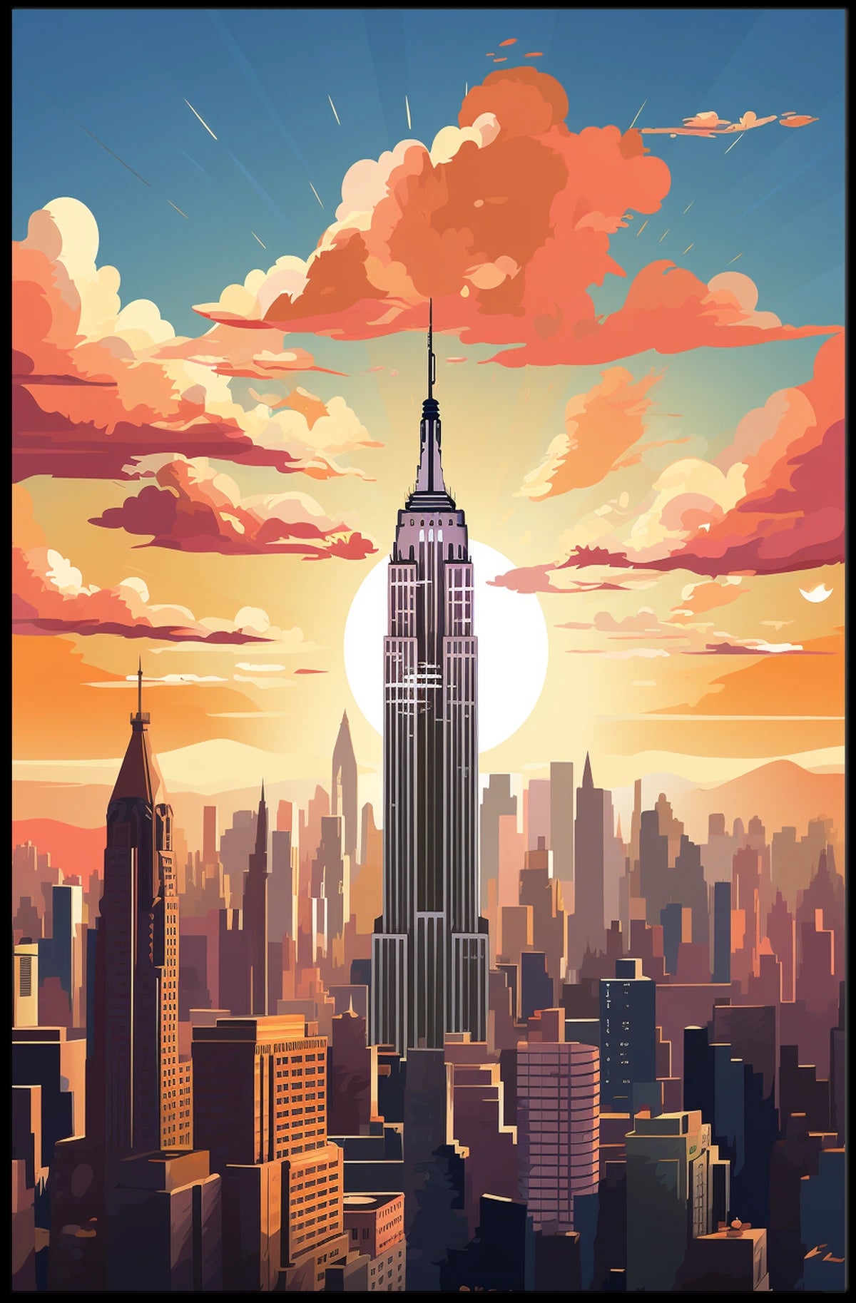 New York City Sunset Skyline Travel Poster