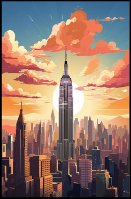 New York City Sunset Skyline Travel Poster