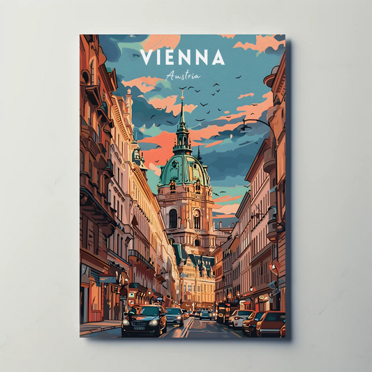 Vienna Cathedral Sunset Travel Poster