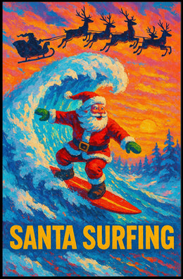 Santa Surfing Poster: Festive Beach Adventure Art