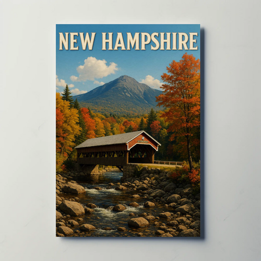 New Hampshire Covered Bridge Autumn Foliage Scenic Travel Poster Travel Poster