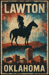 Vintage Lawton Oklahoma Cityscape Heritage Poster