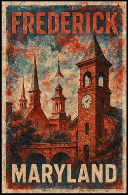 Frederick Maryland Vintage Cityscape Wanderlust Decor Poster