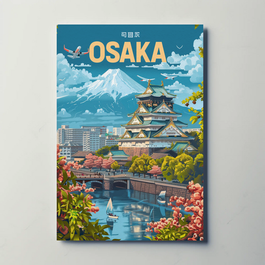 Osaka Japan Cherry Blossoms and Castle Travel Poster