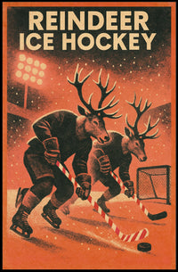 Reindeer Ice Hockey Vintage Sports Poster