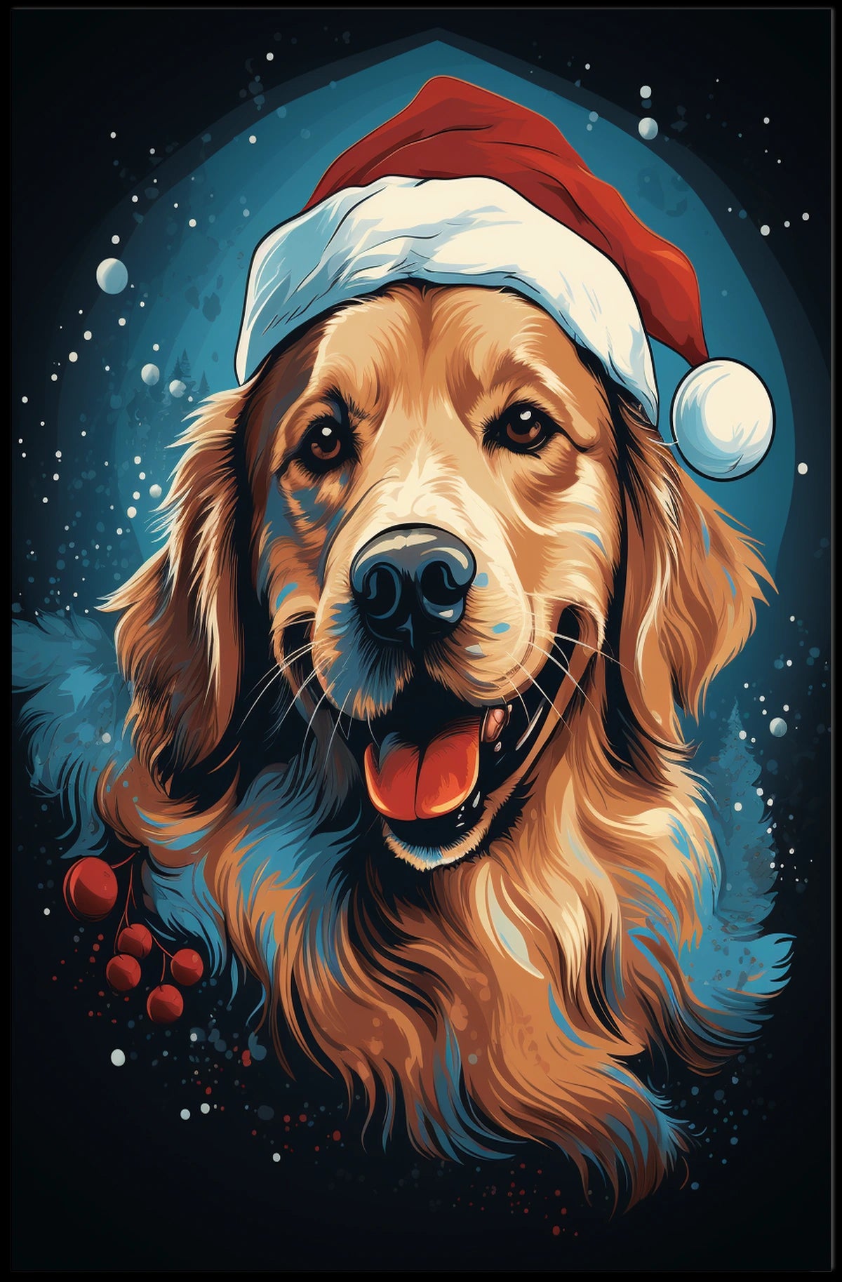 Golden Retriever Christmas Poster: Festive Holiday Decor