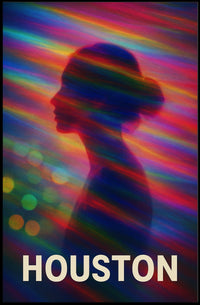 Vibrant Silhouette Houston Night City Neon Skyline Pop Art Digital Painting Urban Poster