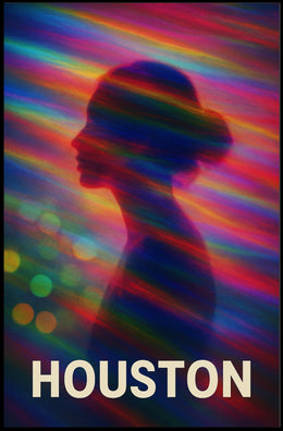 Vibrant Silhouette Houston Night City Neon Skyline Pop Art Digital Painting Urban Poster