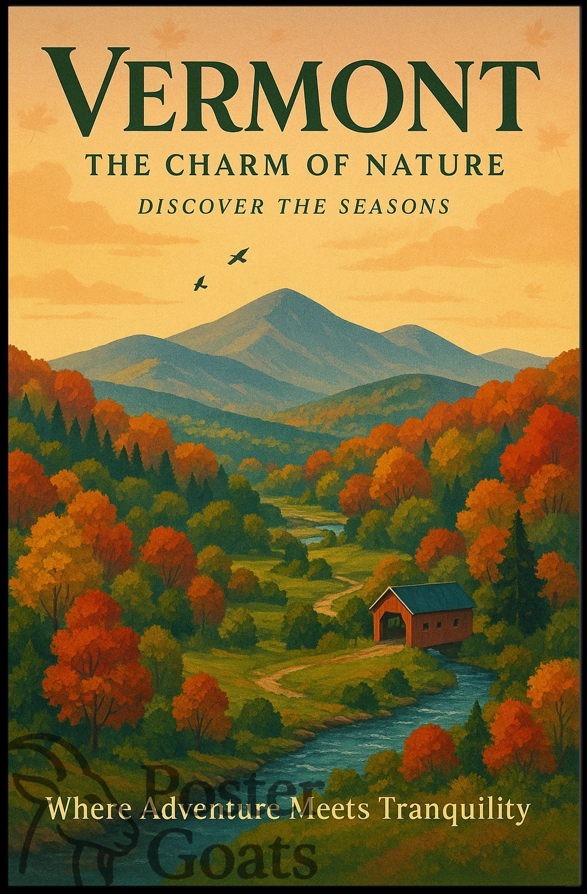 Vermont Scenic Autumn Landscape Travel Poster