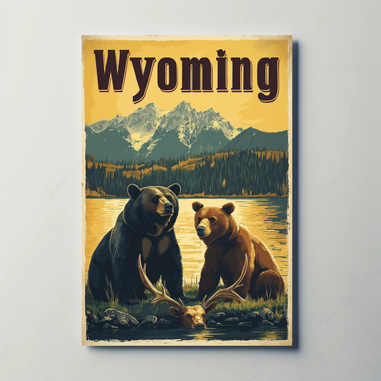 Wyoming Bears Mountain Vintage Poster