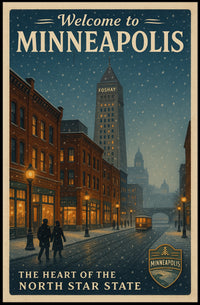 Vintage Minneapolis Winter Scene with Foshay Tower Urban or Cityscape Poster