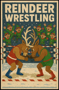 Vintage Reindeer Wrestling Funny Poster