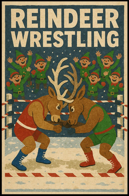 Vintage Reindeer Wrestling Funny Poster