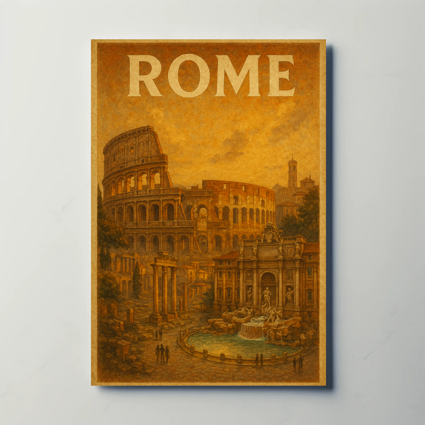 Rome Colosseum Trevi Fountain Travel Poster