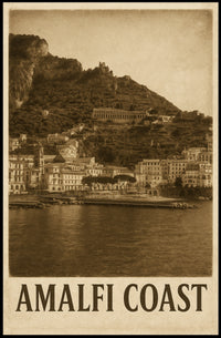 Amalfi Coast Vintage Poster Wall Art for Coastal Decor