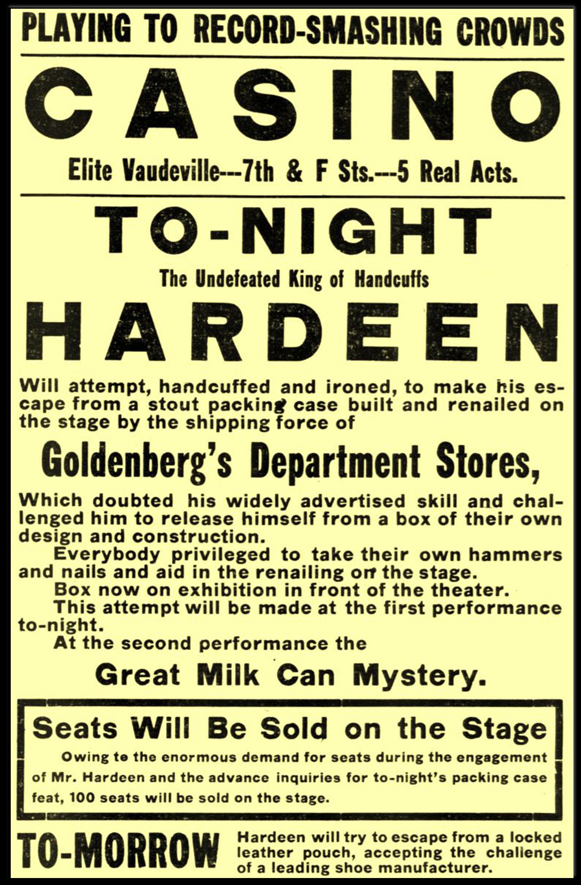 Vaudeville Escape Artist Hardeen Early 20th-Century Heritage Poster