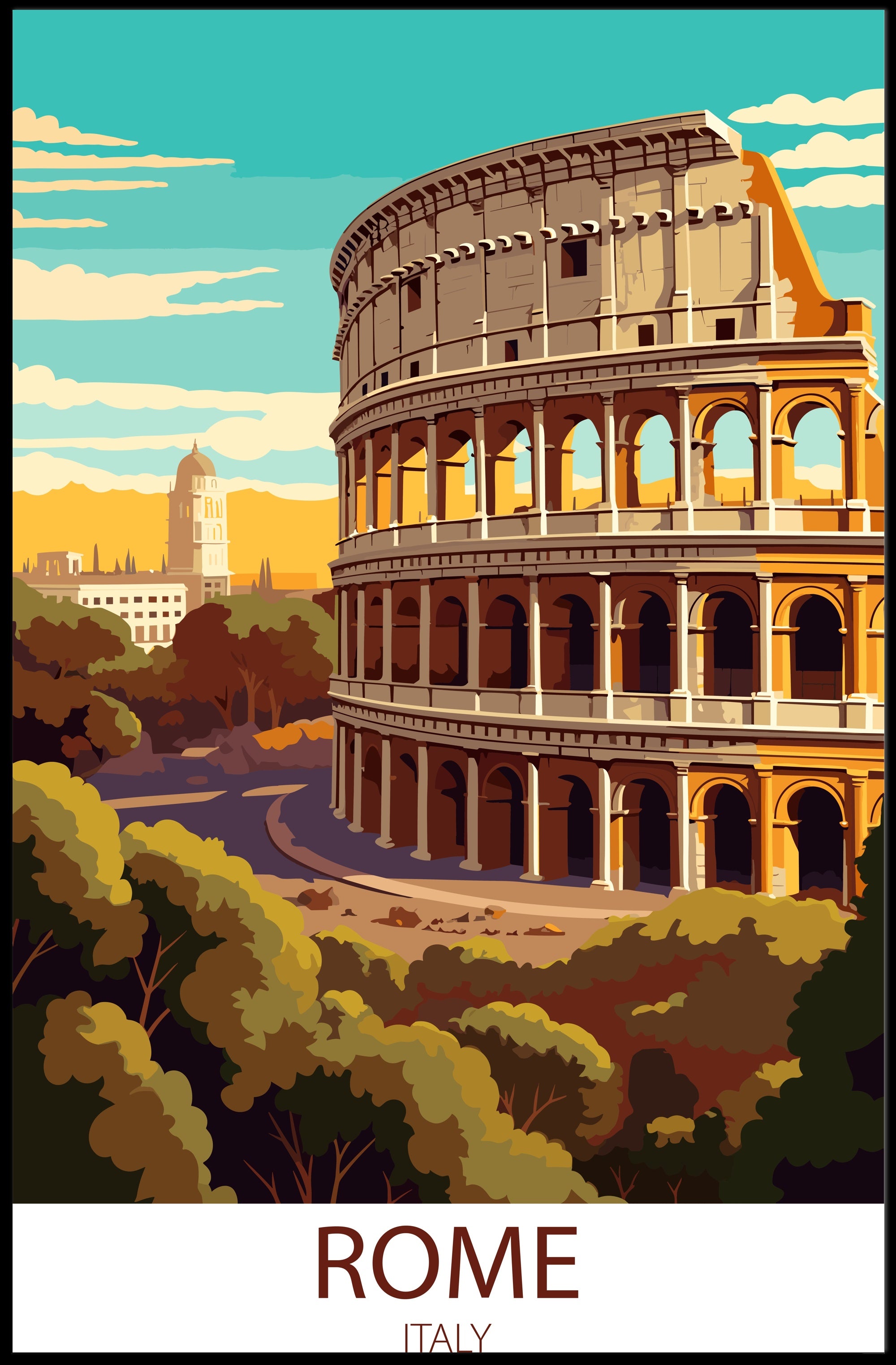 Colosseum by Day: Modern Rome Travel Poster
