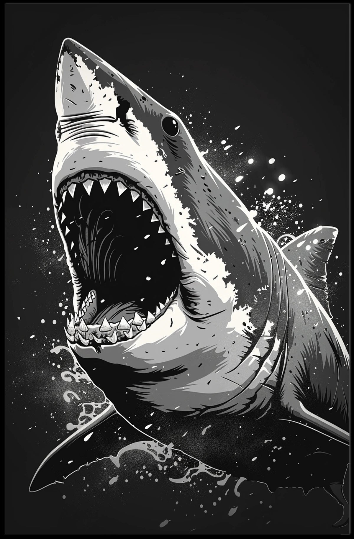 Ferocious Shark Illustration Poster