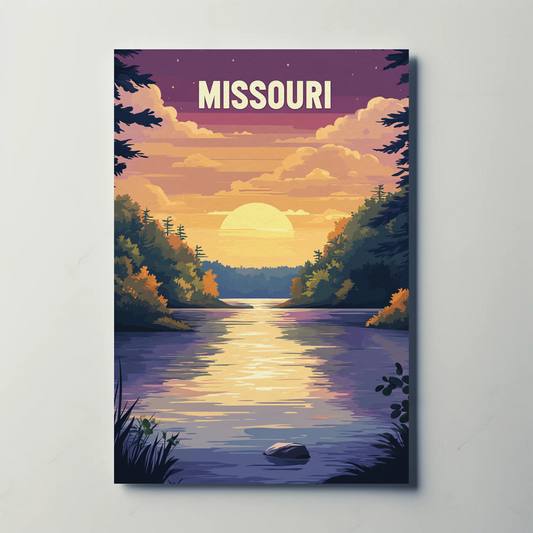 Missouri Vintage Poster - Sunset River Scene