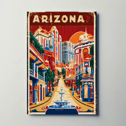 Arizona Bold Hillside Downtown Retro Travel Poster USA