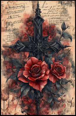Gothic Roses and Cross Artistic Pop Culture Poster