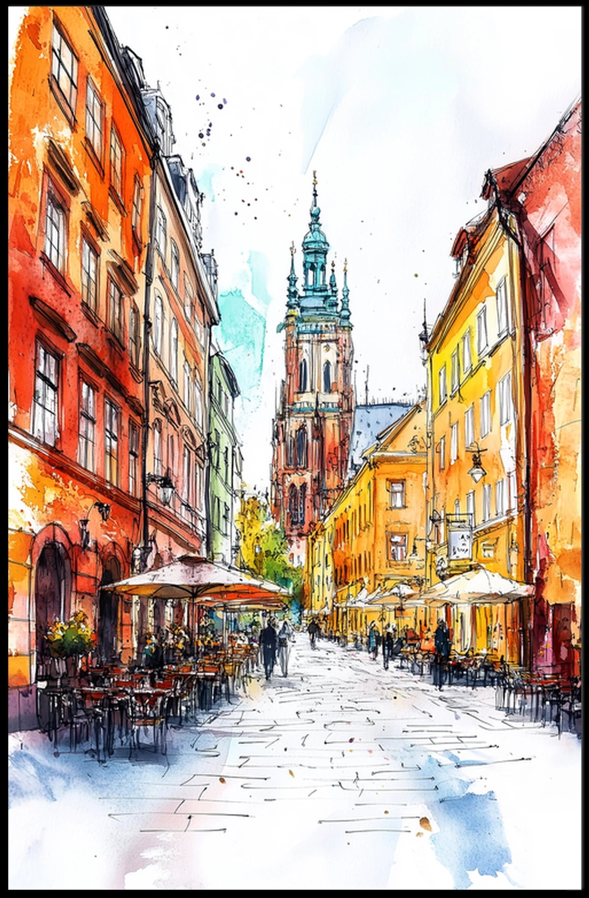 Poland Krakow Old Town and St Marys Basilica Poster
