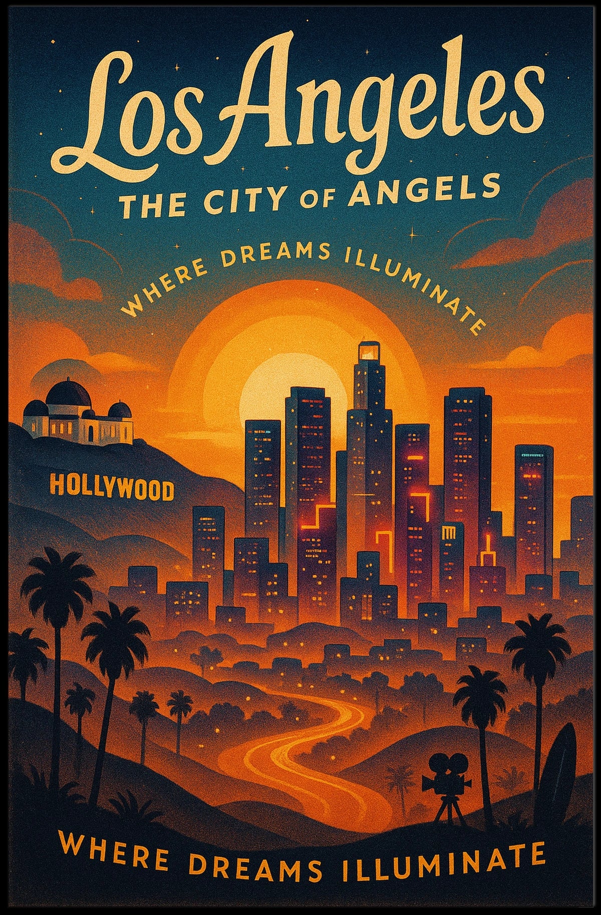 Los Angeles Dreams Illuminate Vintage Art Poster