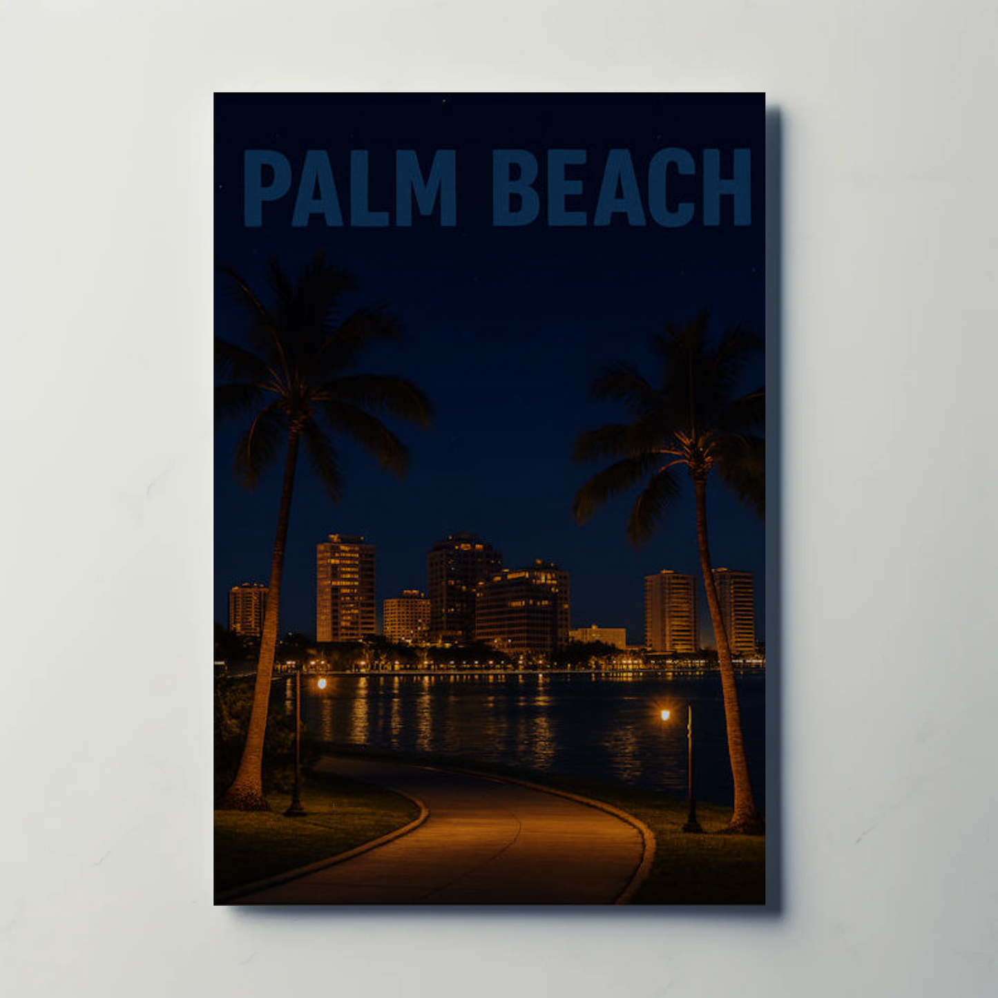 Palm Beach Florida Waterfront At Night Travel Poster