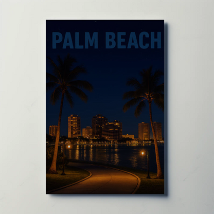 Palm Beach Florida Waterfront At Night Travel Poster