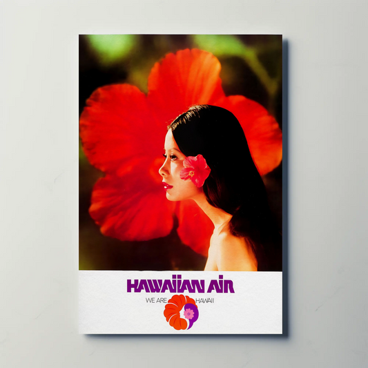 Hawaiian Air Woman Red Flower Portrait Travel Poster