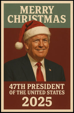 Festive Presidential Christmas Poster Featuring Santa Hat Portrait