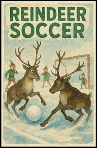 Reindeer Soccer Match: Vintage Holiday Poster Art