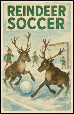 Reindeer Soccer Match: Vintage Holiday Poster Art
