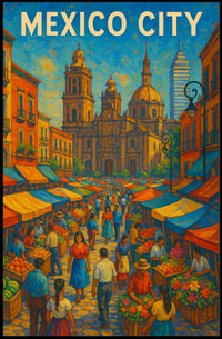 Mexico City Market Scene Poster