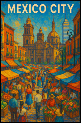 Mexico City Market Scene Poster