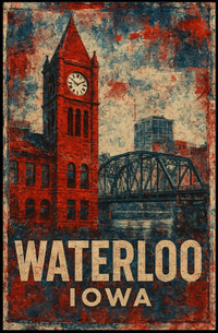 Waterloo Iowa Clock Tower Americana Vintage Poster