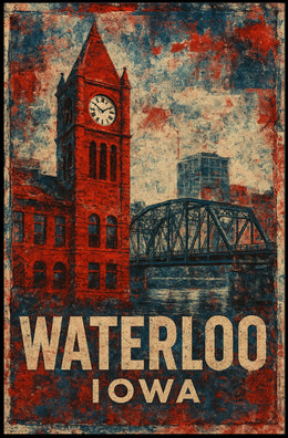 Waterloo Iowa Clock Tower Americana Vintage Poster