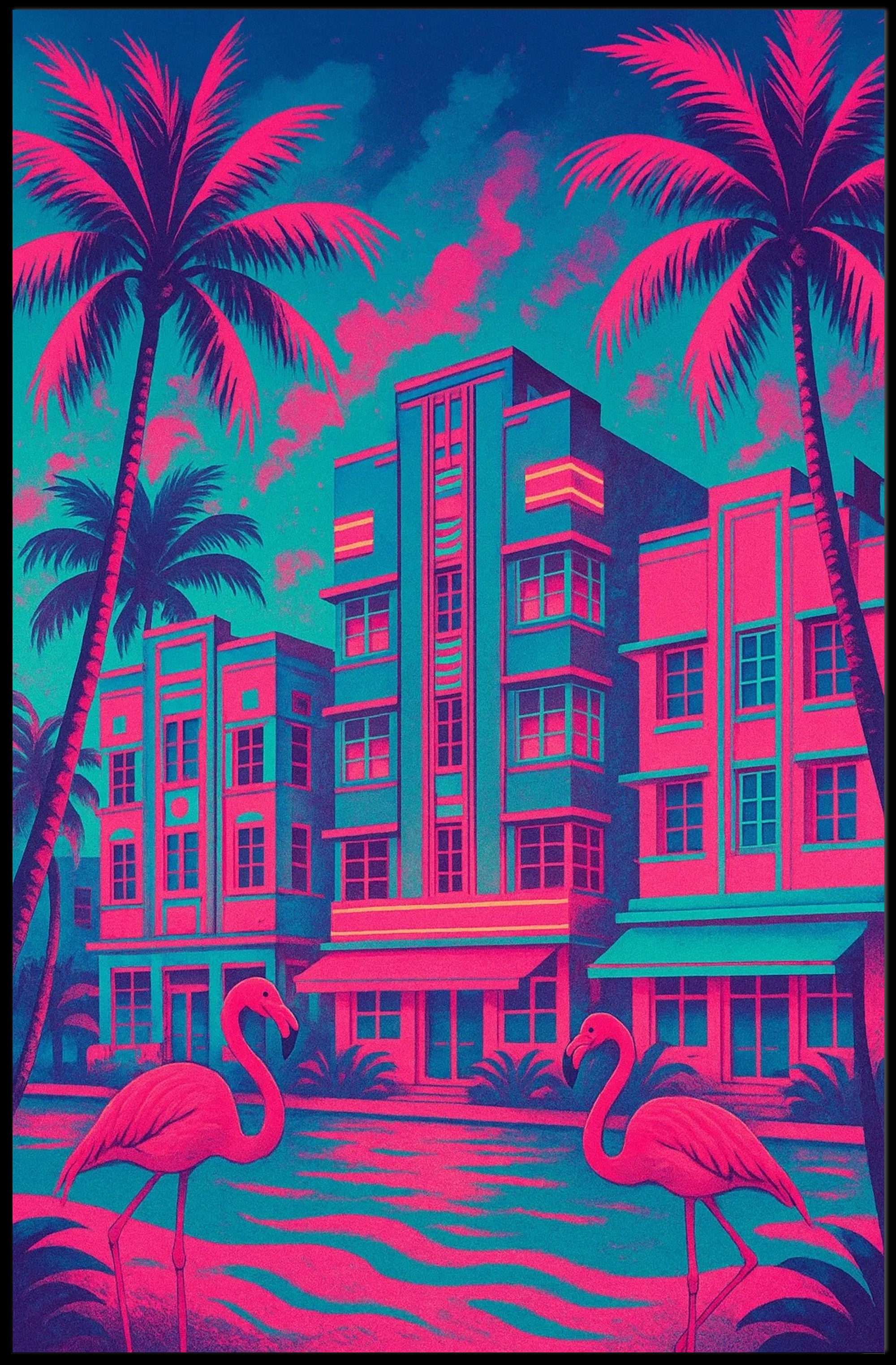 Miami Art Deco Neon Scene: Urban or Cityscape Poster