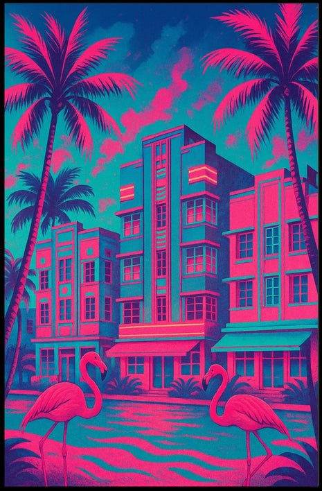 Miami Art Deco Neon Scene: Urban or Cityscape Poster