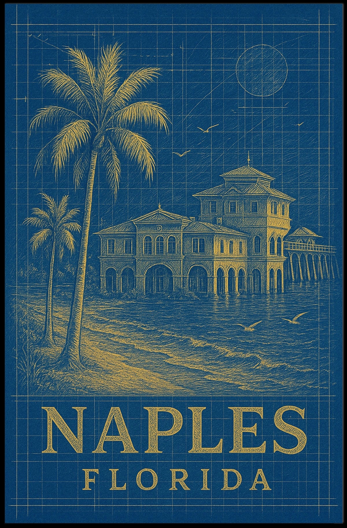 Naples Florida Poster Palm Trees Beach Vibe Wall Art
