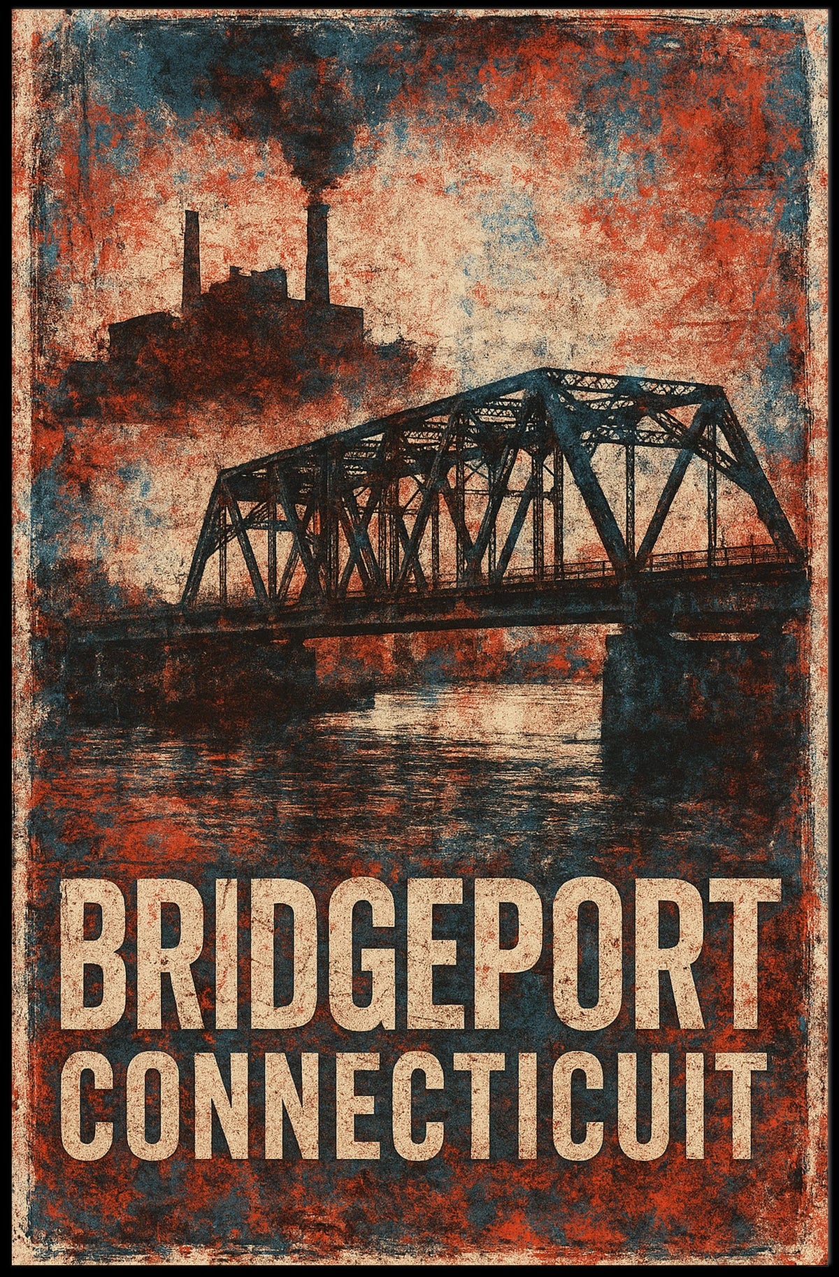 Bridgeport Skyline Connecticut Harbor View Urban Cityscape Photography Realism Coastal Timeless Heritage Poster