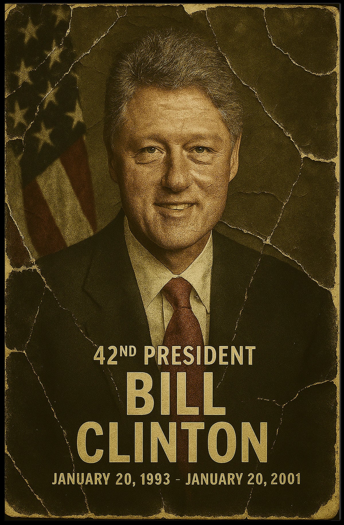 Bill Clinton 42nd President of the United States Damaged Photograph Poster