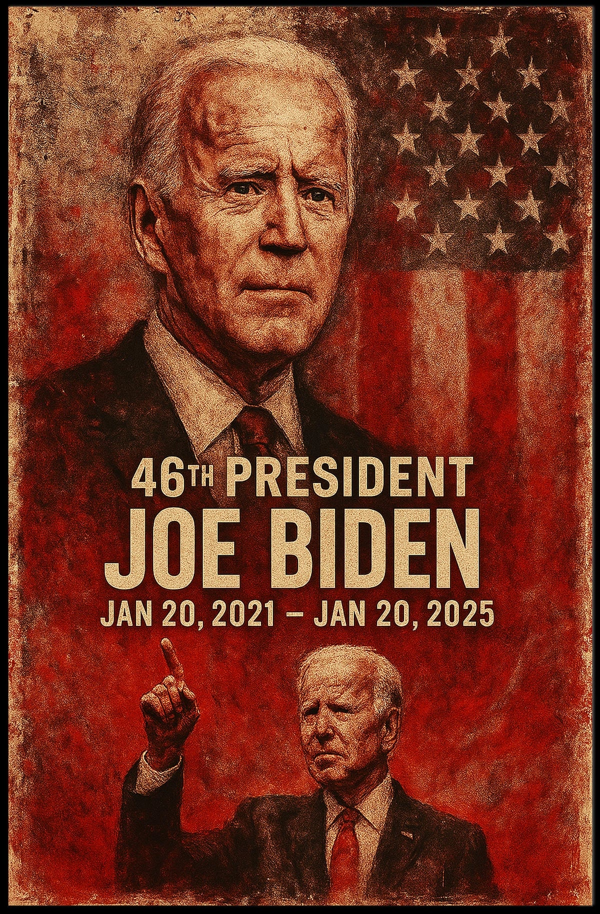 Joe Biden 46th President Digital Painting Patriotic Washington DC Portrait Realism Poster