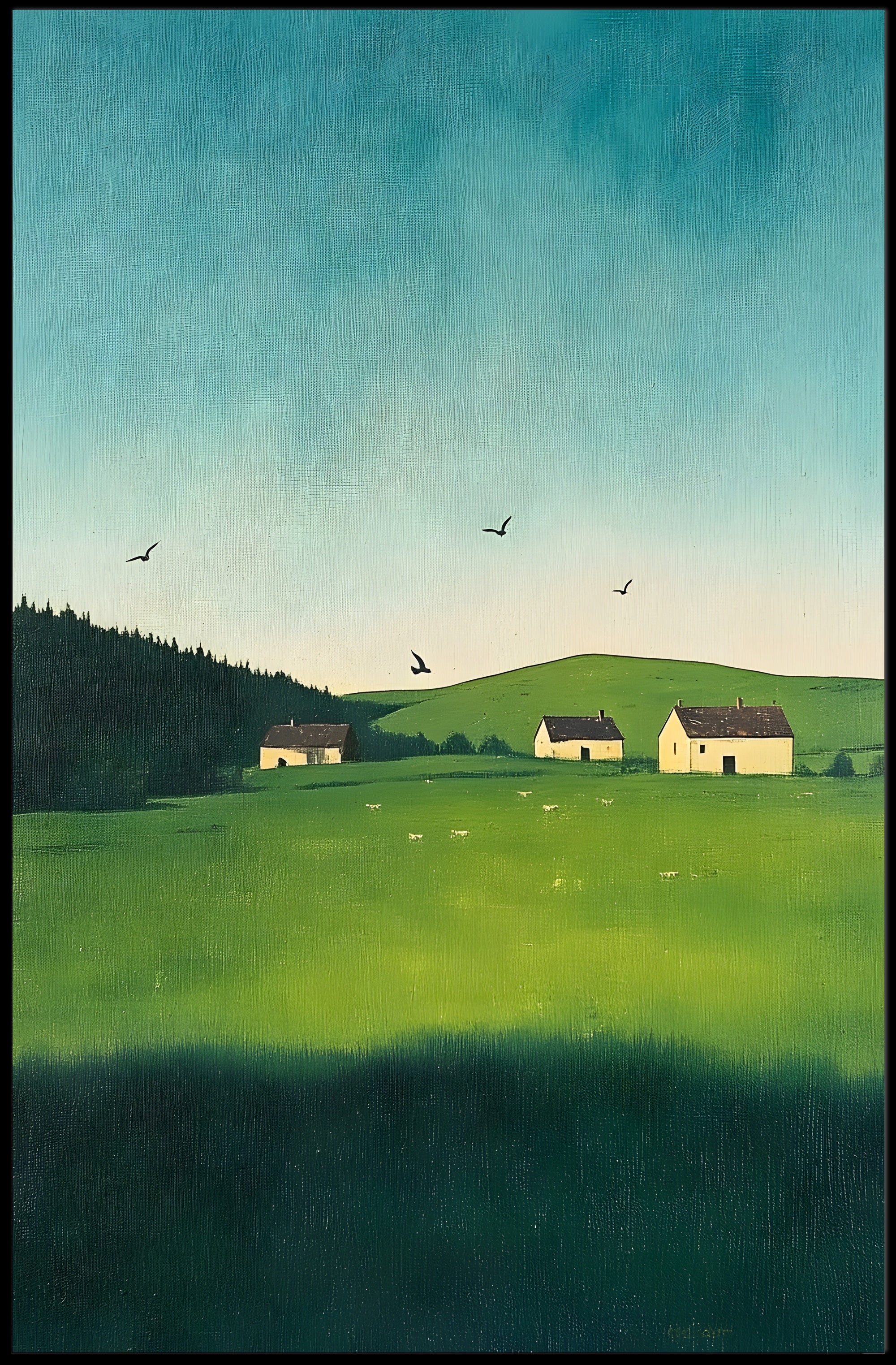 Serene Countryside Landscape Poster Minimalist Wall Art