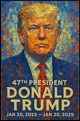 Donald Trump Visionary Leadership Portrait Bold Patriotic Impressionism Mosaic Style Poster