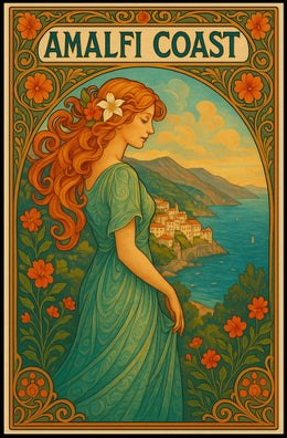 Amalfi Coast Art Nouveau Style Poster