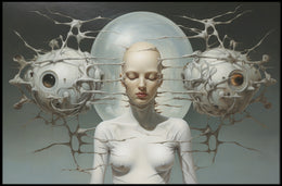 Surreal Human-Machine Fusion Poster: Futuristic Sci-Fi Poster